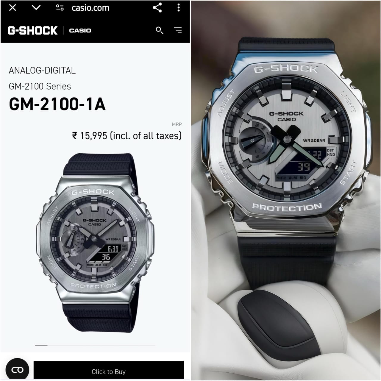 G-Shock GM2100 with silver metal body