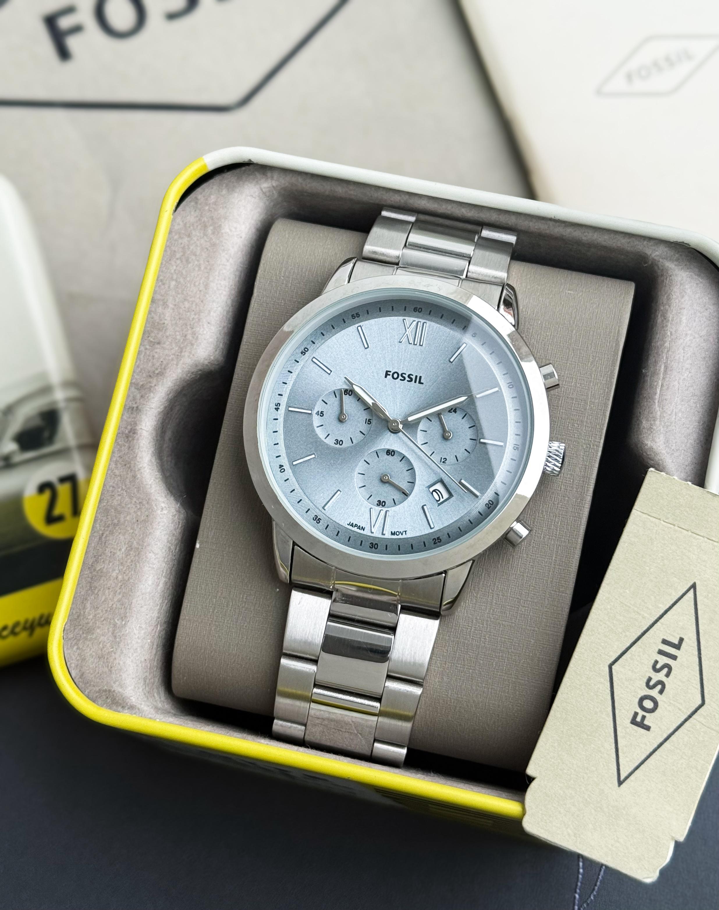 Fossil For men Steel case with blue dial silver bezel