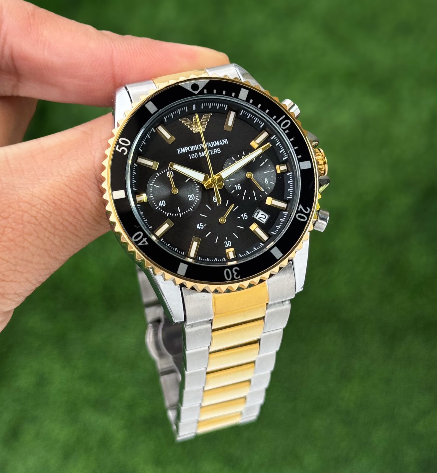 Armani Two tone stainless metal with black dail