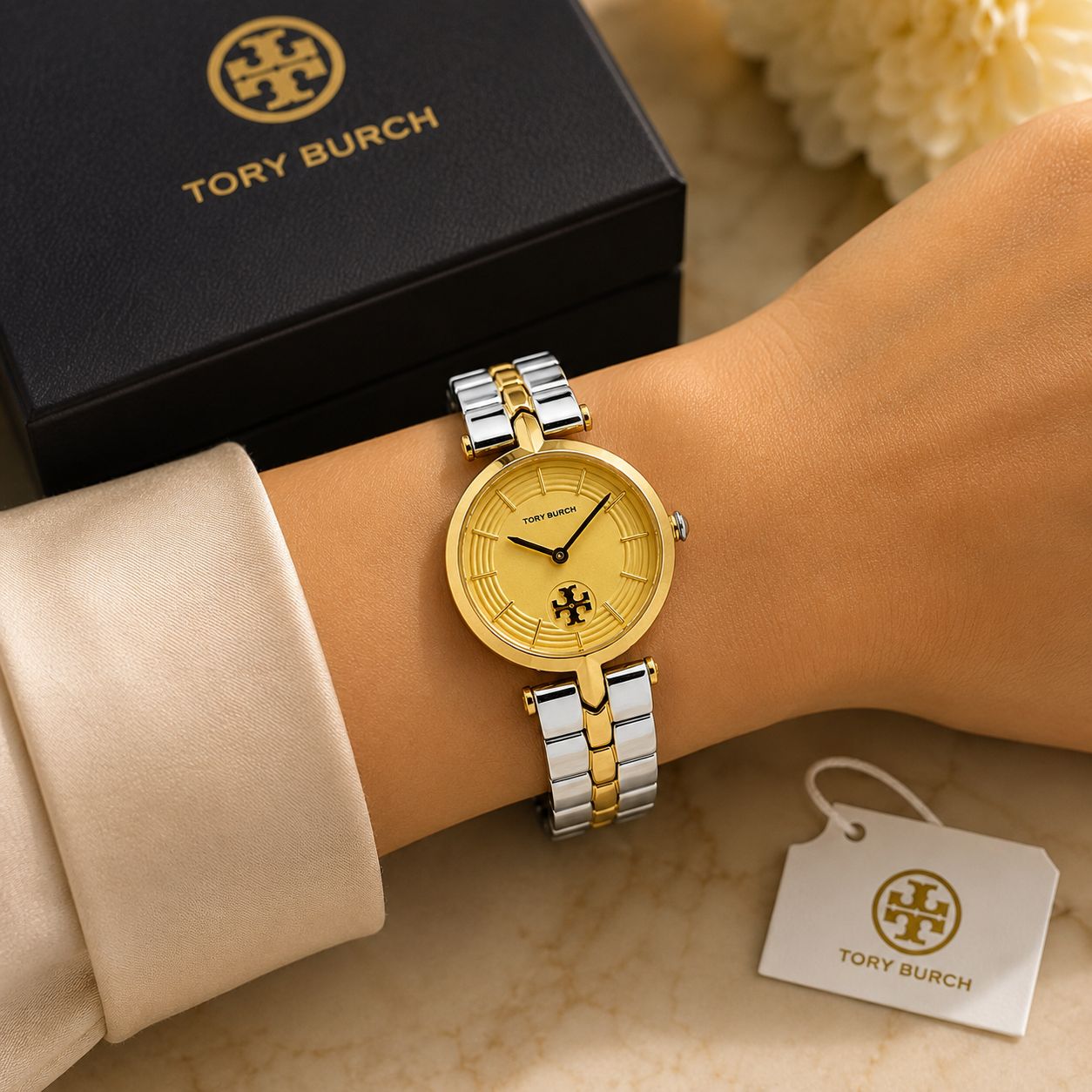 TORY BURCH KIRA – MINIMAL CHIC IN TWO-TONE IVORY GOLD