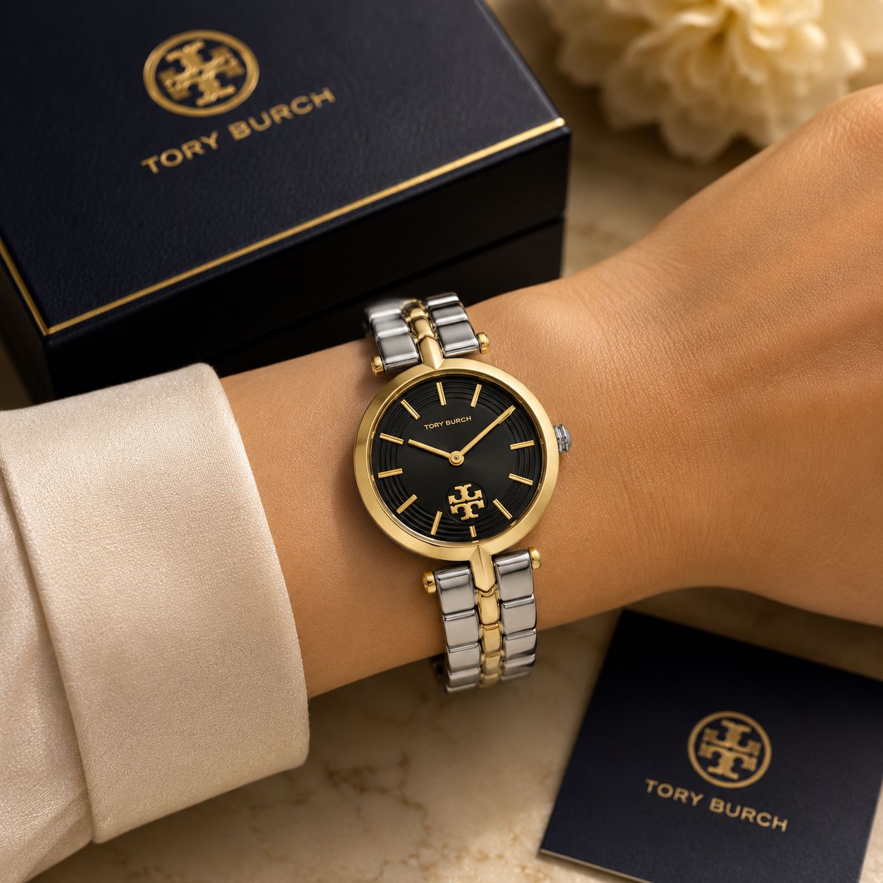 TORY BURCH KIRA – MINIMAL CHIC IN TWO-TONE IVORY GOLD