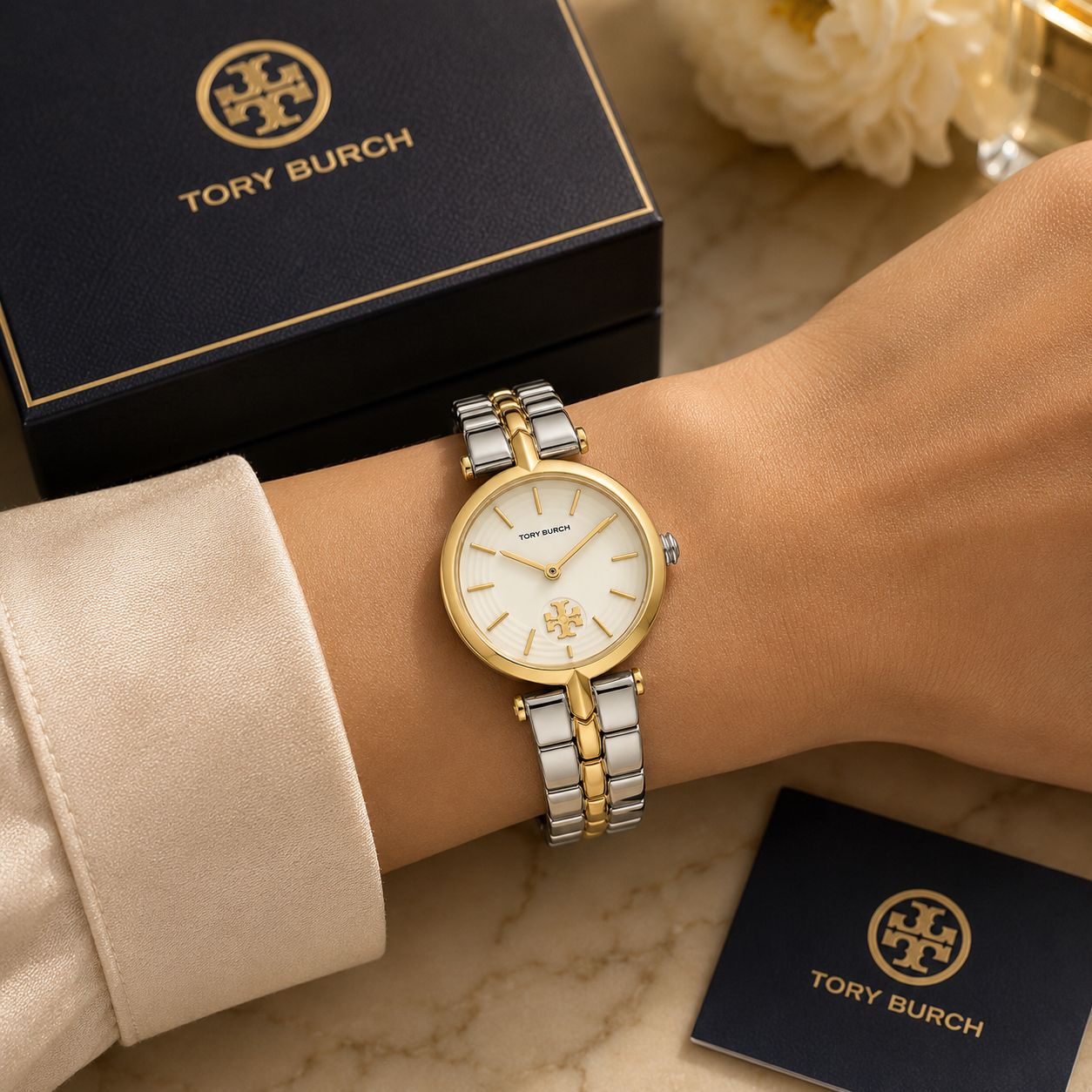 TORY BURCH KIRA – MINIMAL CHIC IN TWO-TONE IVORY GOLD